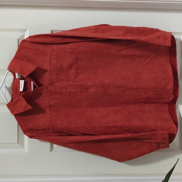 Parisian Works Women's Salmon Long Sleeve Button Down Faux Suede Shirt Size Med - Picture 1 of 10